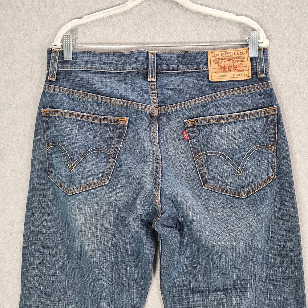 Levi's 559 Men Jeans 34x32 Blue Denim Relaxed Straight Mid‎ Rise Pockets Casual
